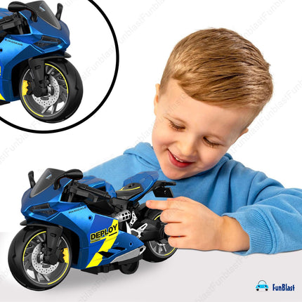 FunBlast Bike Toy for Kids – Motorcycle Toy for Kids, Friction Powered Bike Toy, Motorcycle Toy for Kids, Boys, Realistic Bike Toy, Toy for 3+ Years Old Kids (Blue) 