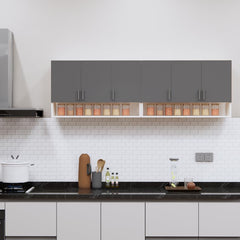 Furnesta 6-Door Modular Kitchen Wall Cabinet, Slated Grey & Highland Pine, Termite-Proof Borer-Proof Engineered Wood, Wall-Mount, Storage Organizer 