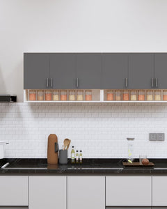 Furnesta 6-Door Modular Kitchen Wall Cabinet, Slated Grey & Highland Pine, Termite-Proof Borer-Proof Engineered Wood, Wall-Mount, Storage Organizer 