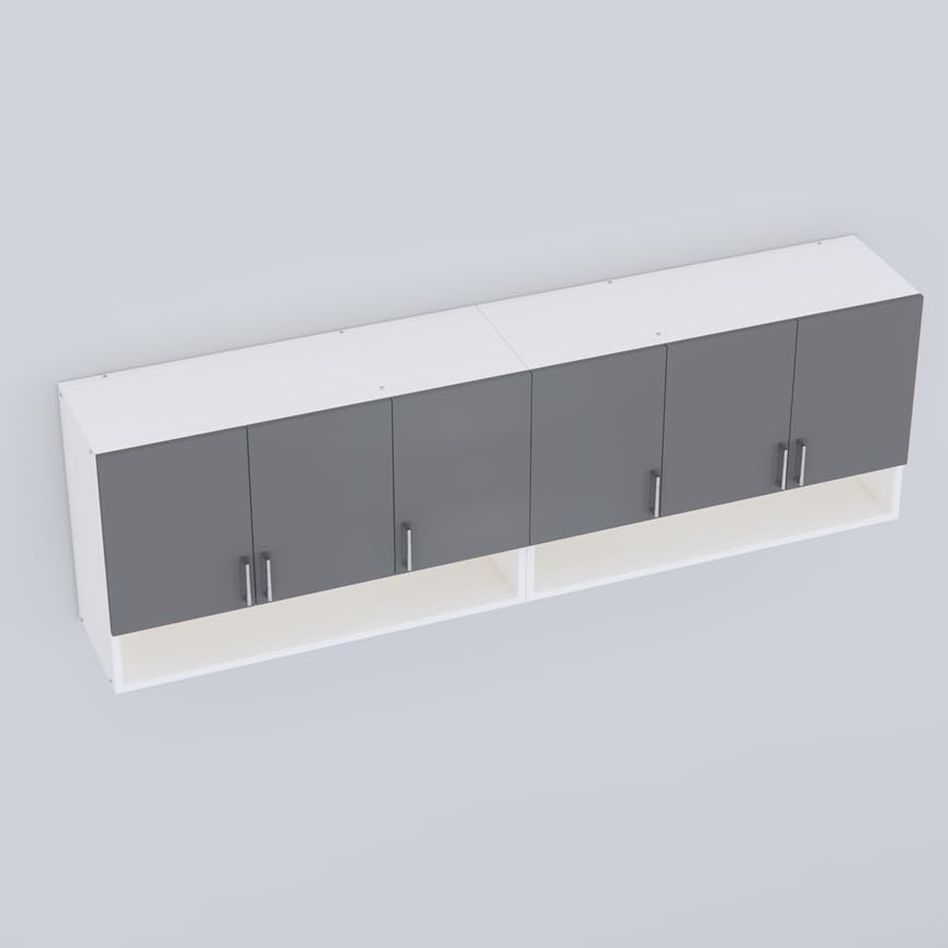 Furnesta 6-Door Modular Kitchen Wall Cabinet, Slated Grey & Highland Pine, Termite-Proof Borer-Proof Engineered Wood, Wall-Mount, Storage Organizer 