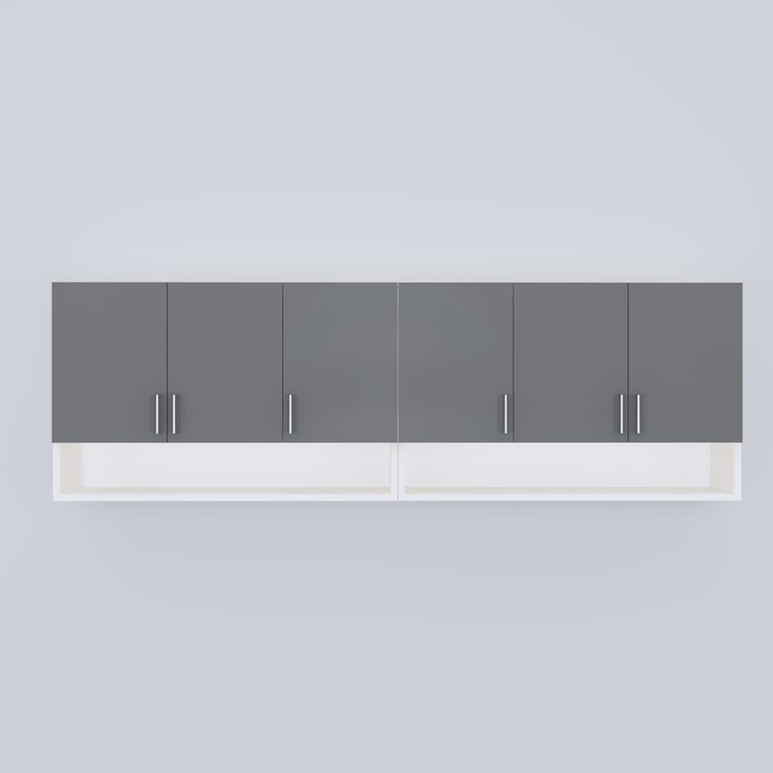 Furnesta 6-Door Modular Kitchen Wall Cabinet, Slated Grey & Highland Pine, Termite-Proof Borer-Proof Engineered Wood, Wall-Mount, Storage Organizer 