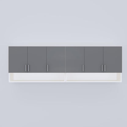 Furnesta 6-Door Modular Kitchen Wall Cabinet, Slated Grey & Highland Pine, Termite-Proof Borer-Proof Engineered Wood, Wall-Mount, Storage Organizer 