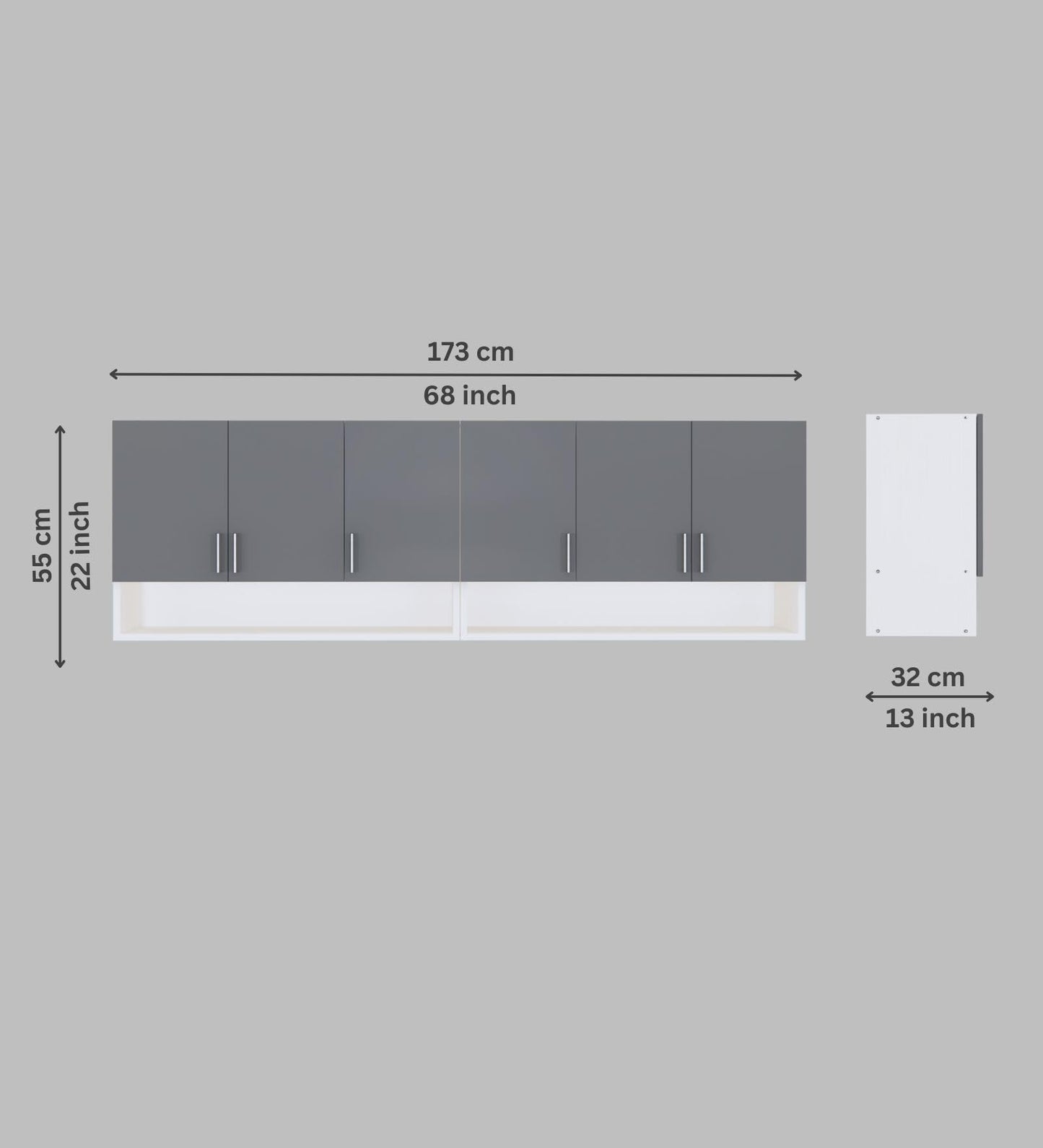 Furnesta 6-Door Modular Kitchen Wall Cabinet, Slated Grey & Highland Pine, Termite-Proof Borer-Proof Engineered Wood, Wall-Mount, Storage Organizer 