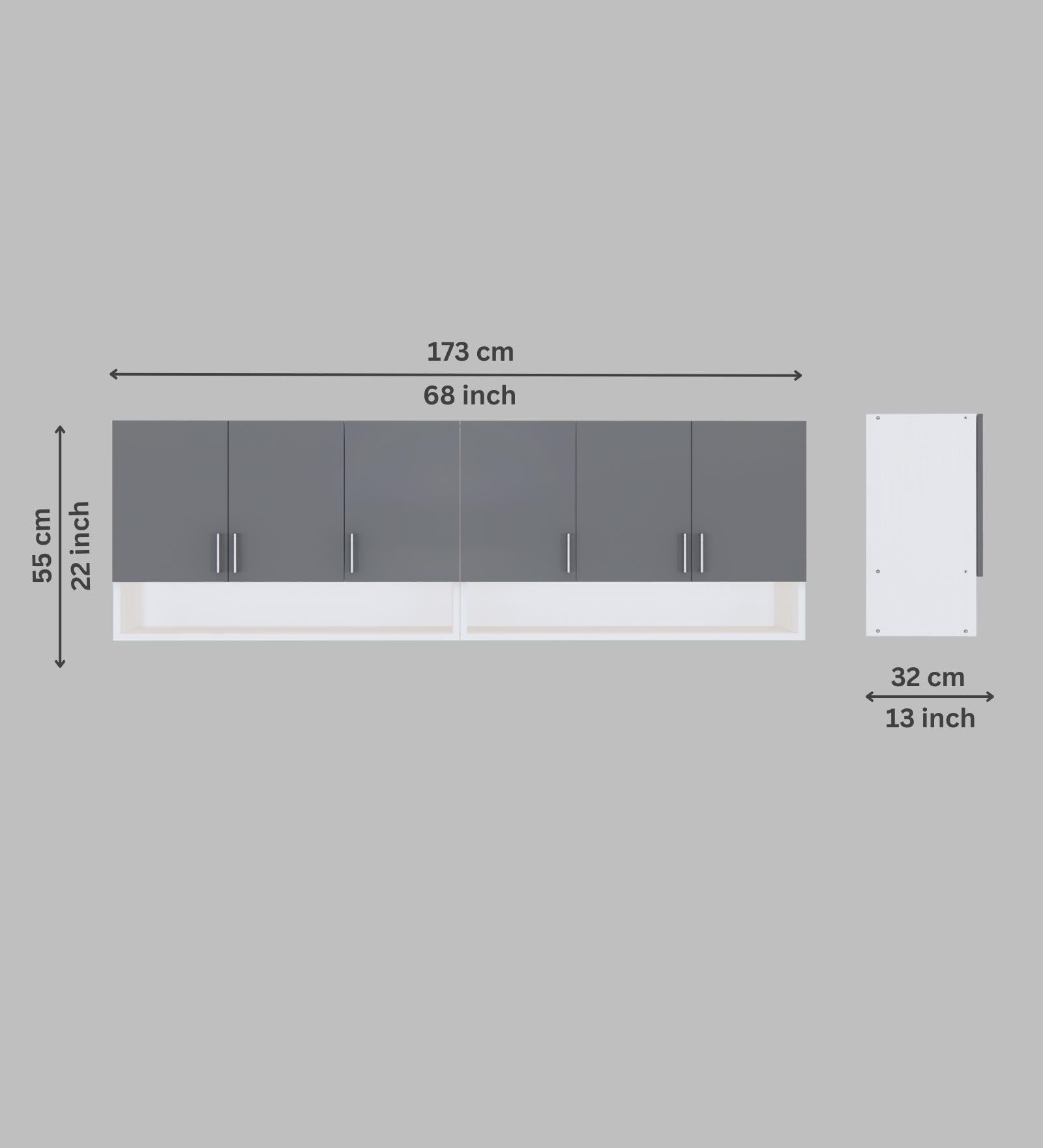 Furnesta 6-Door Modular Kitchen Wall Cabinet, Slated Grey & Highland Pine, Termite-Proof Borer-Proof Engineered Wood, Wall-Mount, Storage Organizer 