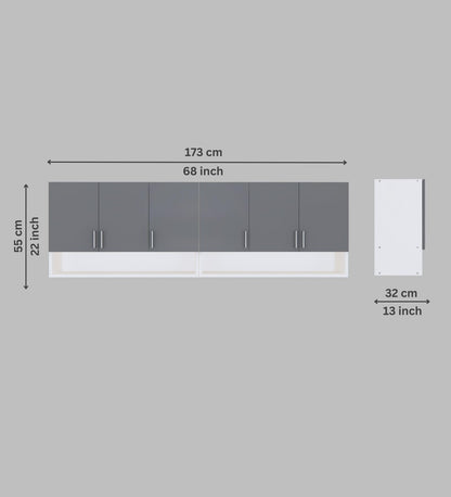 Furnesta 6-Door Modular Kitchen Wall Cabinet, Slated Grey & Highland Pine, Termite-Proof Borer-Proof Engineered Wood, Wall-Mount, Storage Organizer 