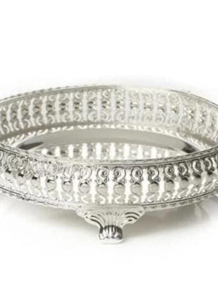 G K EXCLUSIVE™ German Silver Tray, Best Gift for Diwali, Anniversary, House Warming, Birthday (10inch), Round Shape 