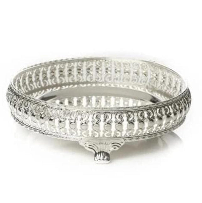 G K EXCLUSIVE™ German Silver Tray, Best Gift for Diwali, Anniversary, House Warming, Birthday (10inch), Round Shape 