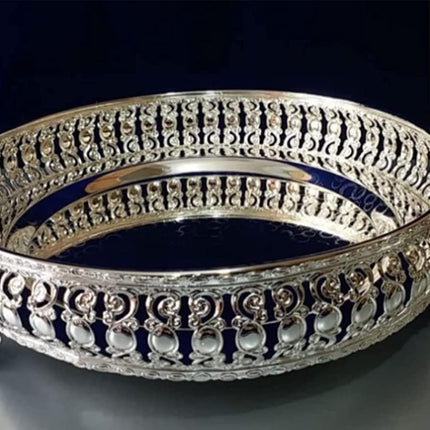 G K EXCLUSIVE™ German Silver Tray, Best Gift for Diwali, Anniversary, House Warming, Birthday (10inch), Round Shape 