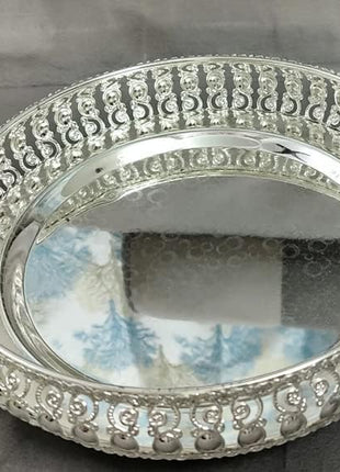 G K EXCLUSIVE™ German Silver Tray, Best Gift for Diwali, Anniversary, House Warming, Birthday (10inch), Round Shape 