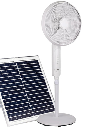 GIGAWATTS HYD-SF818 20W Solar Pedestal Fan Portable and Quiet with High Power Air Delivery 8000mAh Battery (White, 16inch) 