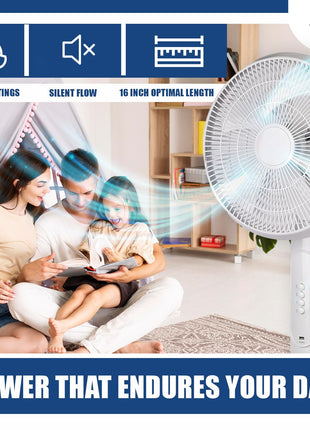 GIGAWATTS HYD-SF818 20W Solar Pedestal Fan Portable and Quiet with High Power Air Delivery 8000mAh Battery (White, 16inch) 