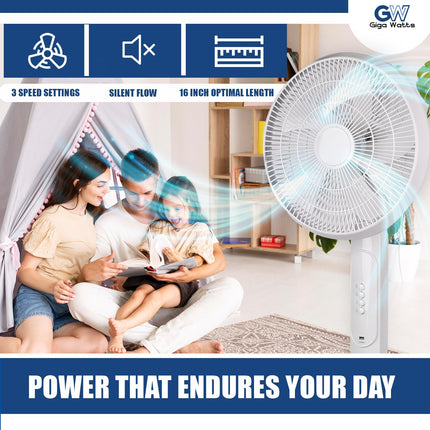 GIGAWATTS HYD-SF818 20W Solar Pedestal Fan Portable and Quiet with High Power Air Delivery 8000mAh Battery (White, 16inch) 