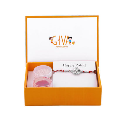 GIVA 925 Silver Leaf Ganesha Rakhi|Raksha Bandhan Rakhi for Brother | Gift for Men & Boys| With Certificate of Authenticity and 925 Stamp 