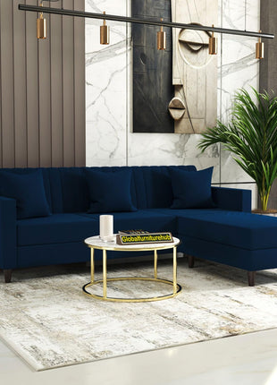 GLOBALFURNITUREHUB Blush- 4 Seater - L Shape Convertible Sofa Set for Living Room Furniture Sets 3 Piece Small Sofa, Modular Sectional Couch for Small Space, Upholstery-Velvet Fabric (Blue) 