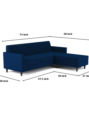 GLOBALFURNITUREHUB Blush- 4 Seater - L Shape Convertible Sofa Set for Living Room Furniture Sets 3 Piece Small Sofa, Modular Sectional Couch for Small Space, Upholstery-Velvet Fabric (Blue) 