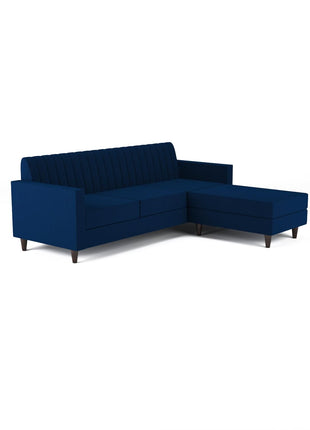 GLOBALFURNITUREHUB Blush- 4 Seater - L Shape Convertible Sofa Set for Living Room Furniture Sets 3 Piece Small Sofa, Modular Sectional Couch for Small Space, Upholstery-Velvet Fabric (Blue) 