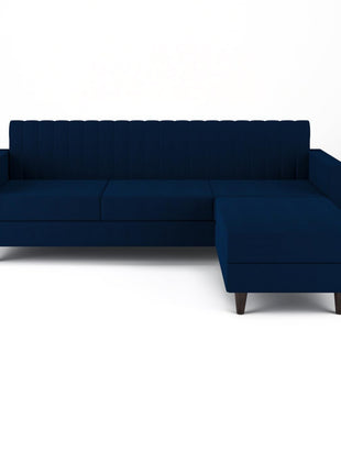 GLOBALFURNITUREHUB Blush- 4 Seater - L Shape Convertible Sofa Set for Living Room Furniture Sets 3 Piece Small Sofa, Modular Sectional Couch for Small Space, Upholstery-Velvet Fabric (Blue) 