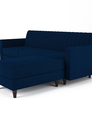 GLOBALFURNITUREHUB Blush- 4 Seater - L Shape Convertible Sofa Set for Living Room Furniture Sets 3 Piece Small Sofa, Modular Sectional Couch for Small Space, Upholstery-Velvet Fabric (Blue) 