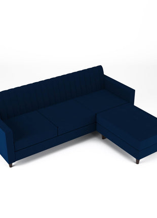 GLOBALFURNITUREHUB Blush- 4 Seater - L Shape Convertible Sofa Set for Living Room Furniture Sets 3 Piece Small Sofa, Modular Sectional Couch for Small Space, Upholstery-Velvet Fabric (Blue) 