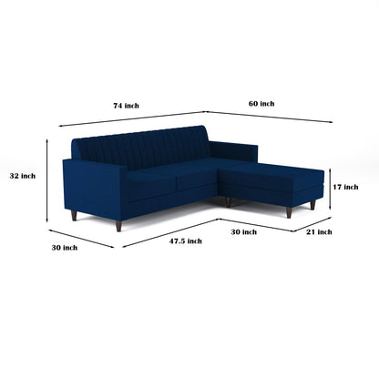 GLOBALFURNITUREHUB Blush- 4 Seater - L Shape Convertible Sofa Set for Living Room Furniture Sets 3 Piece Small Sofa, Modular Sectional Couch for Small Space, Upholstery-Velvet Fabric (Blue) 