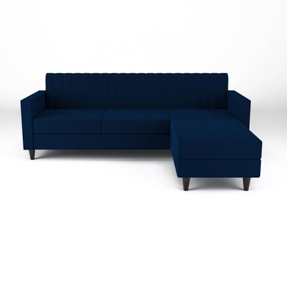 GLOBALFURNITUREHUB Blush- 4 Seater - L Shape Convertible Sofa Set for Living Room Furniture Sets 3 Piece Small Sofa, Modular Sectional Couch for Small Space, Upholstery-Velvet Fabric (Blue) 