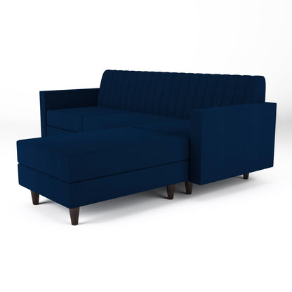 GLOBALFURNITUREHUB Blush- 4 Seater - L Shape Convertible Sofa Set for Living Room Furniture Sets 3 Piece Small Sofa, Modular Sectional Couch for Small Space, Upholstery-Velvet Fabric (Blue) 