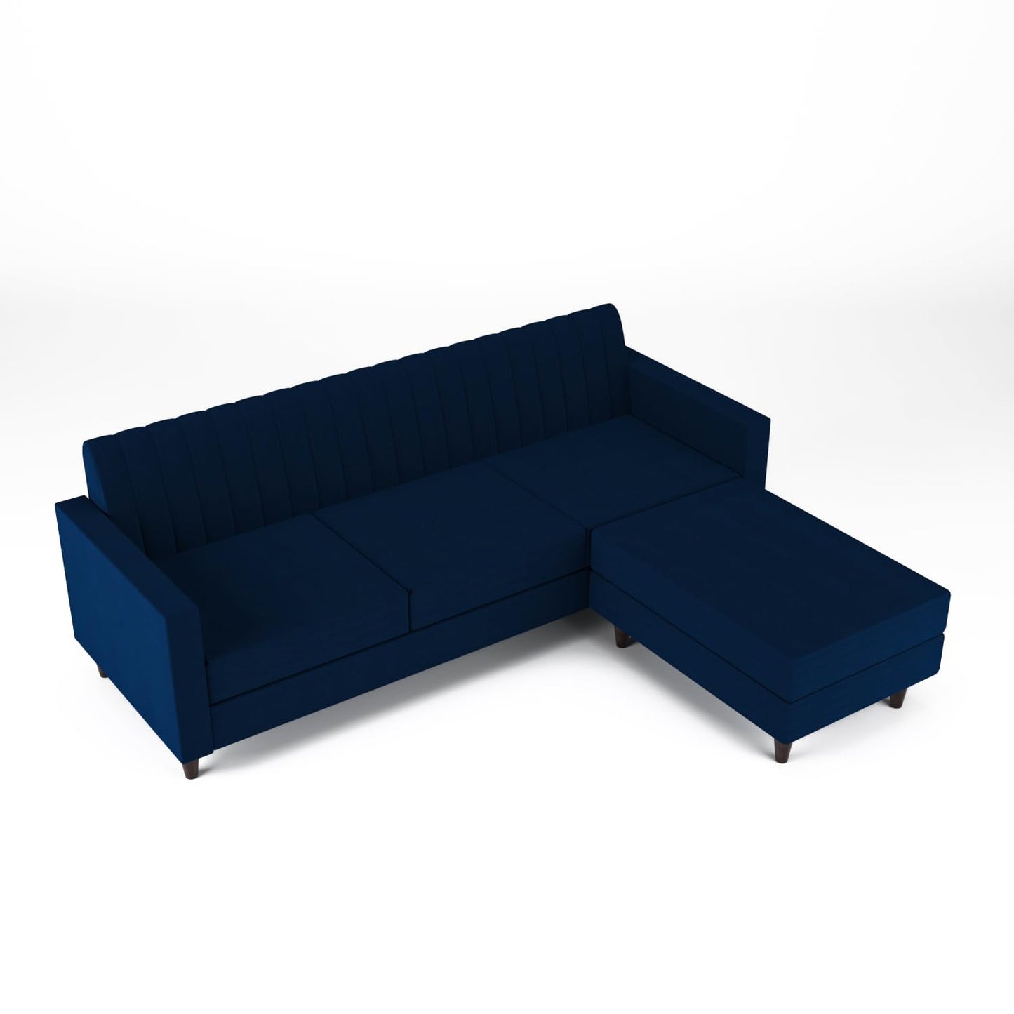 GLOBALFURNITUREHUB Blush- 4 Seater - L Shape Convertible Sofa Set for Living Room Furniture Sets 3 Piece Small Sofa, Modular Sectional Couch for Small Space, Upholstery-Velvet Fabric (Blue) 