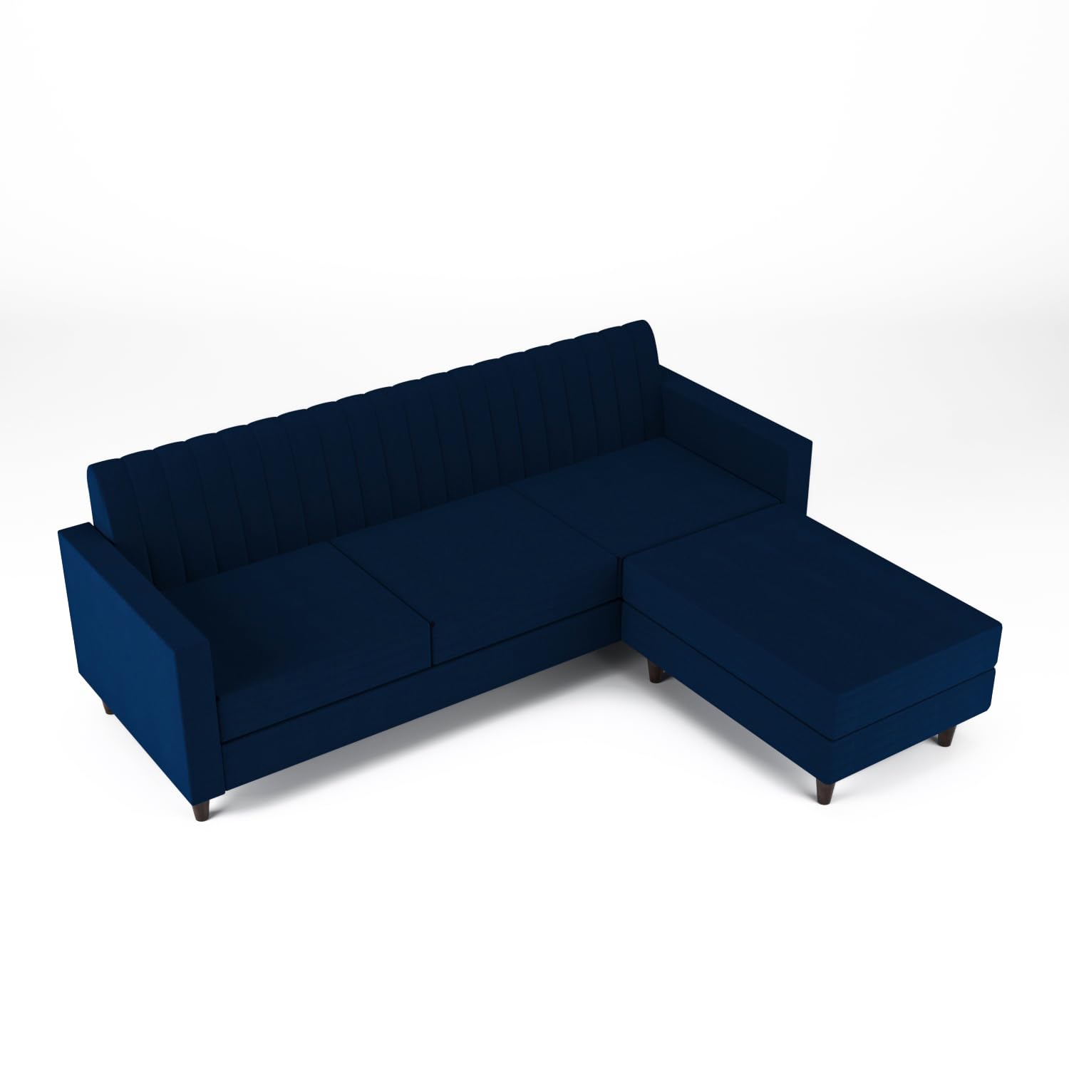 GLOBALFURNITUREHUB Blush- 4 Seater - L Shape Convertible Sofa Set for Living Room Furniture Sets 3 Piece Small Sofa, Modular Sectional Couch for Small Space, Upholstery-Velvet Fabric (Blue) 