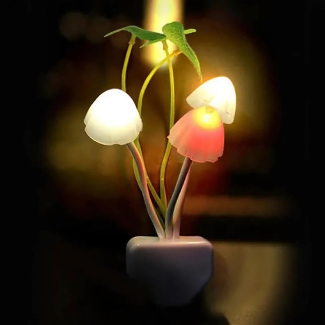 GLUN Magic 3D LED Night Lamp with Plug Smart Sensor auto On/Off and Color Change Mushroom Flowers Beautiful Illumination Home Decoration Lights for Bedroom Corridor (Multicolour) (Single Pack) 