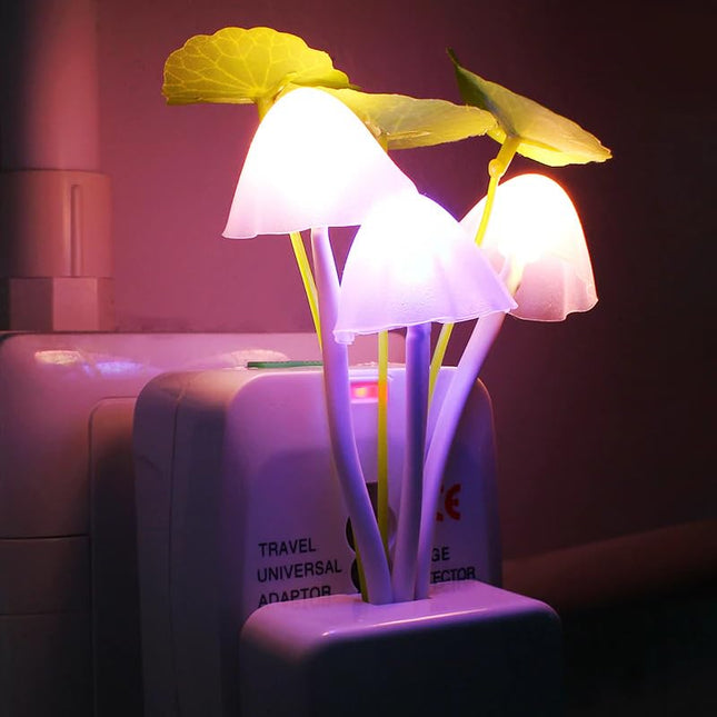 GLUN Magic 3D LED Night Lamp with Plug Smart Sensor auto On/Off and Color Change Mushroom Flowers Beautiful Illumination Home Decoration Lights for Bedroom Corridor (Multicolour) (Single Pack) 