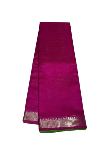GR HANDLOOM| Women's Bhagalpuri Pure Kota Doria Silk Saree With Beutiful Zari Border design AND Running Blouse Piece Free Size (Dark pink) 