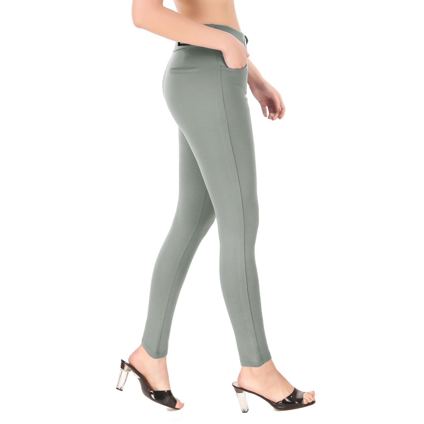 Most Comfortable Women's Mid-Waist Jeggings with 2 Front Pockets - Silver