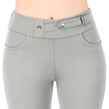 Most Comfortable Women's Mid-Waist Jeggings with 2 Front Pockets - Silver