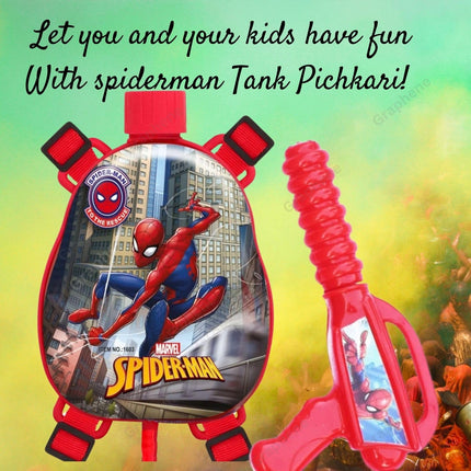 GRAPHENE Red Holi Pichkari Water Gun for Kids 500ml Back Holding Water Tank Pichkari High Pressure 1 Pkt Gulal & 100 Water Balloons Spider Man Water Spray Pistol Gun ISI Approved 