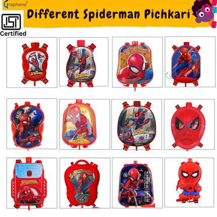 GRAPHENE Red Holi Pichkari Water Gun for Kids 500ml Back Holding Water Tank Pichkari High Pressure 1 Pkt Gulal & 100 Water Balloons Spider Man Water Spray Pistol Gun ISI Approved 