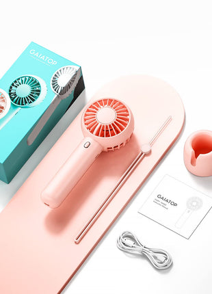Gaiatop Mini Portable Fan, Powerful Hand Fan Cute Design 3 Speed Personal Small Desk Fan With Base, Lightweight Rechargeable Usb Handheld Fan For Girl, Women, Men, Indoor, Outdoor, 15 Cm, Pink 
