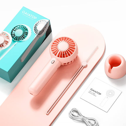 Gaiatop Mini Portable Fan, Powerful Hand Fan Cute Design 3 Speed Personal Small Desk Fan With Base, Lightweight Rechargeable Usb Handheld Fan For Girl, Women, Men, Indoor, Outdoor, 15 Cm, Pink 