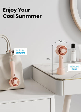 Gaiatop Mini Portable Fan, Powerful Hand Fan Cute Design 3 Speed Personal Small Desk Fan With Base, Lightweight Rechargeable Usb Handheld Fan For Girl, Women, Men, Indoor, Outdoor, 15 Cm, Pink 