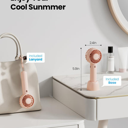 Gaiatop Mini Portable Fan, Powerful Hand Fan Cute Design 3 Speed Personal Small Desk Fan With Base, Lightweight Rechargeable Usb Handheld Fan For Girl, Women, Men, Indoor, Outdoor, 15 Cm, Pink 