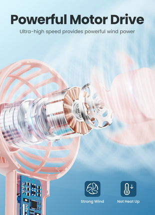 Gaiatop Mini Portable Fan, Powerful Hand Fan Cute Design 3 Speed Personal Small Desk Fan With Base, Lightweight Rechargeable Usb Handheld Fan For Girl, Women, Men, Indoor, Outdoor, 15 Cm, Pink 