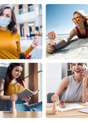 Gaiatop Mini Portable Fan, Powerful Hand Fan Cute Design 3 Speed Personal Small Desk Fan With Base, Lightweight Rechargeable Usb Handheld Fan For Girl, Women, Men, Indoor, Outdoor, 15 Cm, Pink 