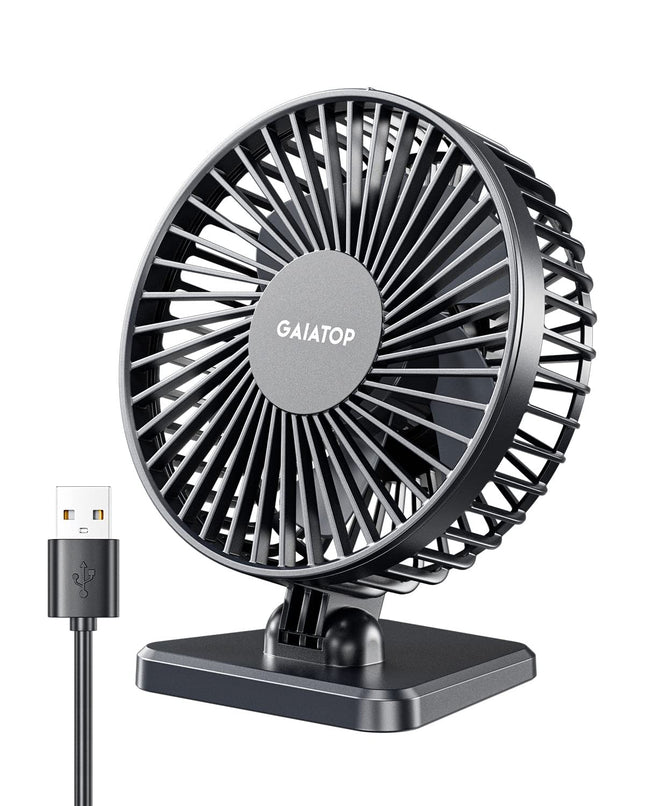 Gaiatop Small Desk Fan, Portable 3 Speeds Wind Mini Desktop Table Cooling Fan in USB Single Button, Adjustment Mini Personal Fan for Home Desktop Office Car Outdoor (Black) 