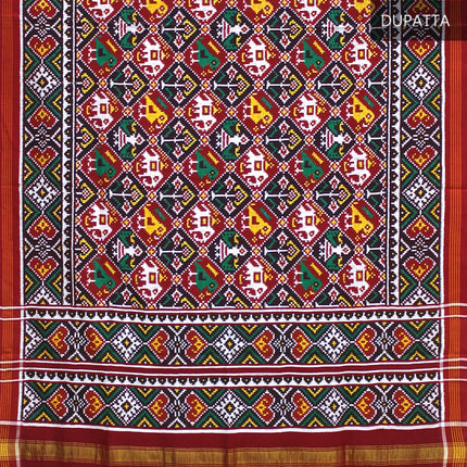 Garvi Gurjari Maroon and Black Handwoven Double Ikat Silk Dupatta 1| Handloom Dupatta1 | Patan Patola | Length 2.5mtr 