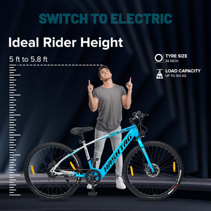 Geekay ETX 26T Hybrid Electric Cycle with Dual Disc Brakes | Front LED Light & Horn, 7.8 Ah Non-Removable Li-Ion Battery, 250W BLDC Hub Motor with 2 Year Warranty on Battery & Motor - Electric Blue 