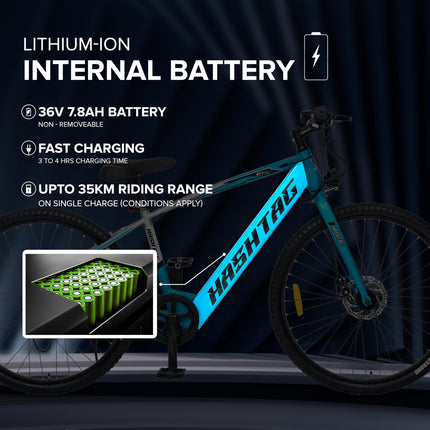 Geekay ETX 26T Hybrid Electric Cycle with Dual Disc Brakes | Front LED Light & Horn, 7.8 Ah Non-Removable Li-Ion Battery, 250W BLDC Hub Motor with 2 Year Warranty on Battery & Motor - Electric Blue 