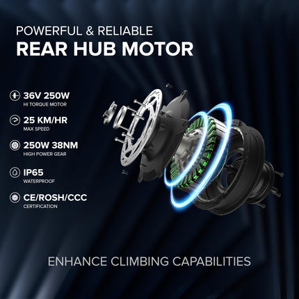 Geekay ETX 26T Hybrid Electric Cycle with Dual Disc Brakes | Front LED Light & Horn, 7.8 Ah Non-Removable Li-Ion Battery, 250W BLDC Hub Motor with 2 Year Warranty on Battery & Motor - Electric Blue 