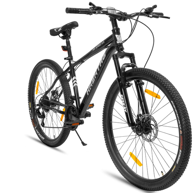Geekay Speed 2.0 Multispeed 26T Mountain Bike for Men with 21 Speed Gears, 17 Inches Steel Frame, Front Suspension and Dual Disc Brakes, Ideal Rider Age 10+ Years - Matt Black 
