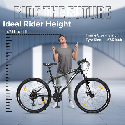 Geekay Speed 2.0 Multispeed 26T Mountain Bike for Men with 21 Speed Gears, 17 Inches Steel Frame, Front Suspension and Dual Disc Brakes, Ideal Rider Age 10+ Years - Matt Black 