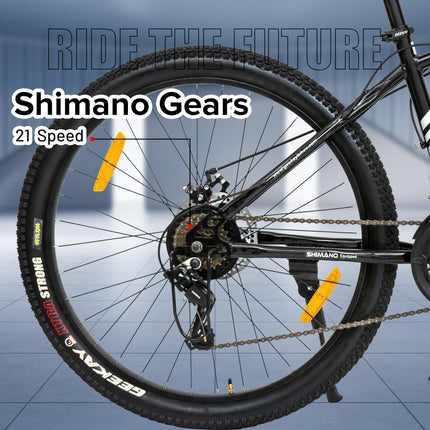 Geekay Speed 2.0 Multispeed 26T Mountain Bike for Men with 21 Speed Gears, 17 Inches Steel Frame, Front Suspension and Dual Disc Brakes, Ideal Rider Age 10+ Years - Matt Black 