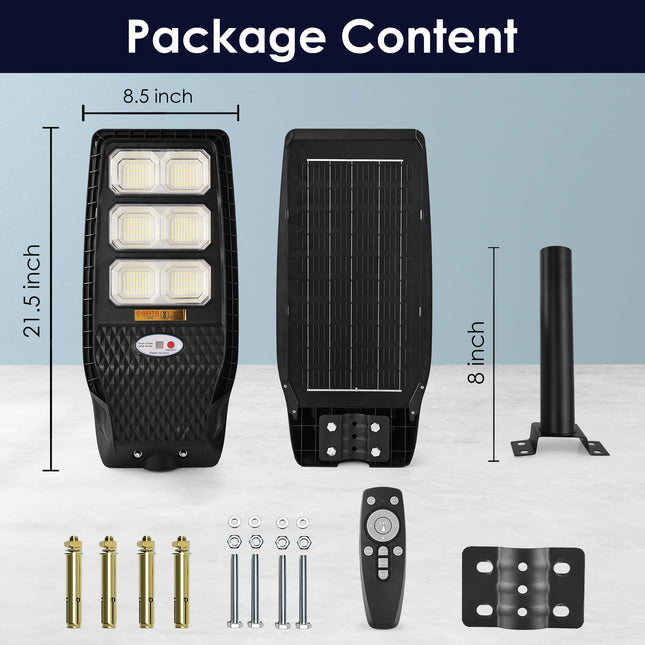 Gesto 180W Solar Street Light Outdoor with Motion Sensor, Remote & Pole | 432 LEDs, 2800 Lumens, 3 Modes, 8000mAh Battery, IP44 Waterproof, Dusk to Dawn Solar Lamp for Home, Wall, Pathway, Garden,Yard 